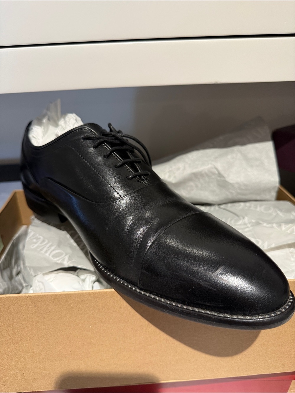 Johnston & Murphy Black Leather Cap-Toe Derby